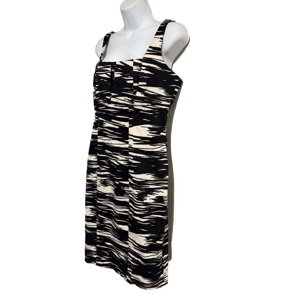 CALVIN KLEIN Pleated Bodice Sheath Dress~10~Black White Cotton Office to Dinner